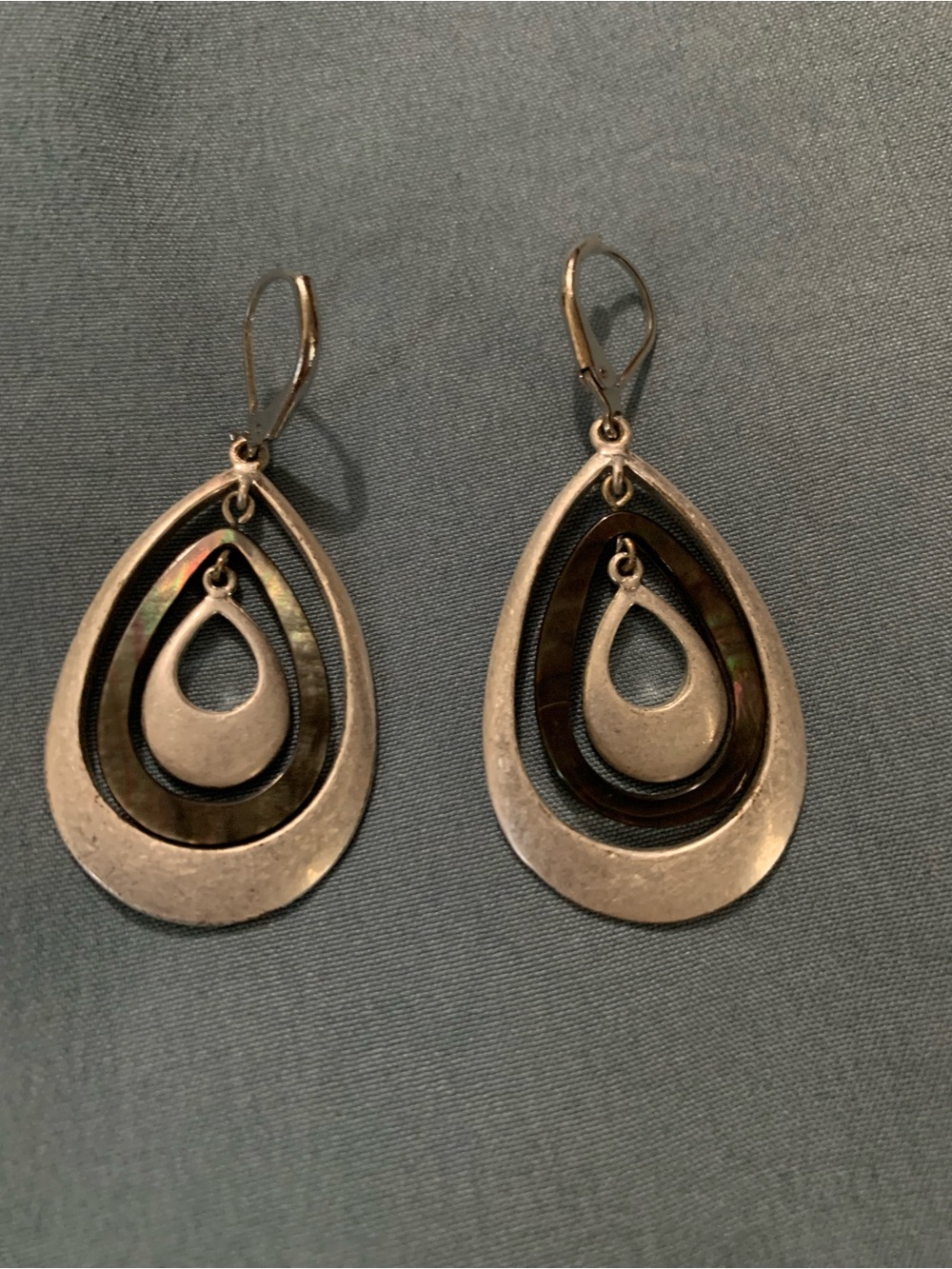 Kenneth Cole Layered Teardrop Dangle Earrings in Silver and Black Abalone
